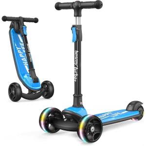 imageBesrey Kick Scooter for Kids Ages 310 3Wheel Folding Scooter with Adjustable Height LED Light Wheels Extra Wide Deck for Outdoor ActivitiesBlue