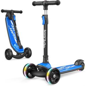 imageBesrey Kick Scooter for Kids Ages 310 3Wheel Folding Scooter with Adjustable Height LED Light Wheels Extra Wide Deck for Outdoor ActivitiesDark Blue