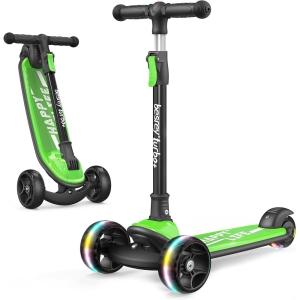 imageBesrey Kick Scooter for Kids Ages 310 3Wheel Folding Scooter with Adjustable Height LED Light Wheels Extra Wide Deck for Outdoor ActivitiesGreen