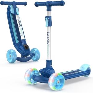 imageBesrey Kick Scooter for Kids Ages 310 3Wheel Folding Scooter with Adjustable Height LED Light Wheels Extra Wide Deck for Outdoor ActivitiesLight Blue