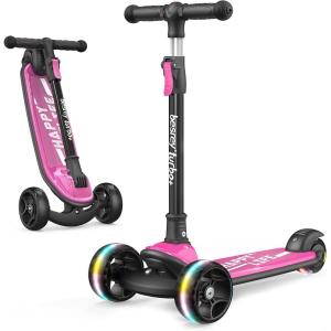 imageBesrey Kick Scooter for Kids Ages 310 3Wheel Folding Scooter with Adjustable Height LED Light Wheels Extra Wide Deck for Outdoor ActivitiesPink
