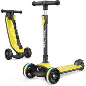 imageBesrey Kick Scooter for Kids Ages 310 3Wheel Folding Scooter with Adjustable Height LED Light Wheels Extra Wide Deck for Outdoor ActivitiesYellow