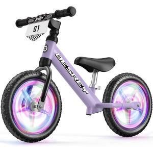 imagebesrey Toddler Balance Bike 2 Year Old AllMetal Frame  12quot MotionActivated Lighting Wheels  AllTerrain  Kids Bike with Padded Adjustable Seat  Gift Bike for Boys Girls 2 3 4 5 Years OldPurple