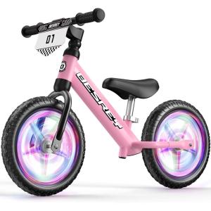 imagebesrey Toddler Balance Bike 2 Year Old AllMetal Frame  12quot MotionActivated Lighting Wheels  AllTerrain  Kids Bike with Padded Adjustable Seat  Gift Bike for Boys Girls 2 3 4 5 Years OldPink