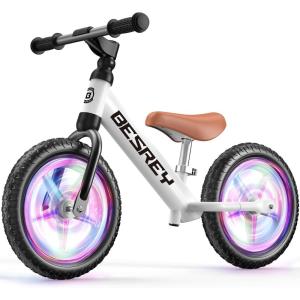 imagebesrey Toddler Balance Bike 2 Year Old AllMetal Frame  12quot MotionActivated Lighting Wheels  AllTerrain  Kids Bike with Padded Adjustable Seat  Gift Bike for Boys Girls 2 3 4 5 Years OldWhite