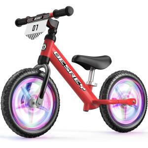 imagebesrey Toddler Balance Bike 2 Year Old AllMetal Frame  12quot MotionActivated Lighting Wheels  AllTerrain  Kids Bike with Padded Adjustable Seat  Gift Bike for Boys Girls 2 3 4 5 Years OldRed