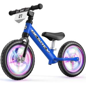 imagebesrey Toddler Balance Bike 2 Year Old AllMetal Frame  12quot MotionActivated Lighting Wheels  AllTerrain  Kids Bike with Padded Adjustable Seat  Gift Bike for Boys Girls 2 3 4 5 Years OldDark Blue