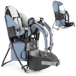 imagebesrey Baby Backpack Carrier Toddler Hiking Backpack with Safety 3Height Seat Adjustable StrapsampWaist Belt Foldable Frame Lightweight Large Capacity Child Carrier for Hiking Silver GreyHaze Blue