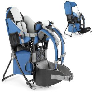 imagebesrey Baby Backpack Carrier Toddler Hiking Backpack with Safety 3Height Seat Adjustable StrapsampWaist Belt Foldable Frame Lightweight Large Capacity Child Carrier for Hiking Silver GreyKlevin Blue