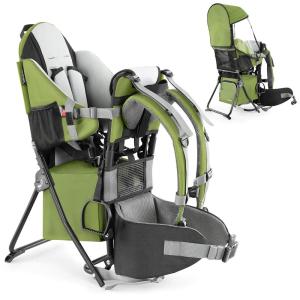 imagebesrey Baby Backpack Carrier Toddler Hiking Backpack with Safety 3Height Seat Adjustable StrapsampWaist Belt Foldable Frame Lightweight Large Capacity Child Carrier for Hiking Silver GreyArmy Green