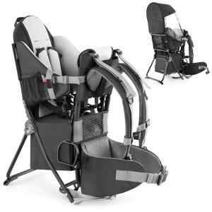 imagebesrey Baby Backpack Carrier Toddler Hiking Backpack with Safety 3Height Seat Adjustable StrapsampWaist Belt Foldable Frame Lightweight Large Capacity Child Carrier for Hiking Silver GreyBlack